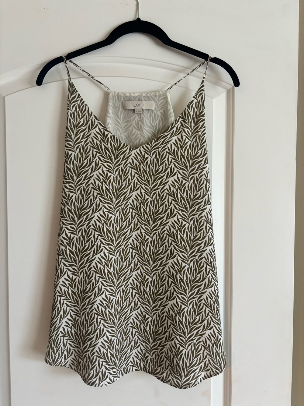 LOFT Olive and White Leaf-Print Spaghetti Strap Cami